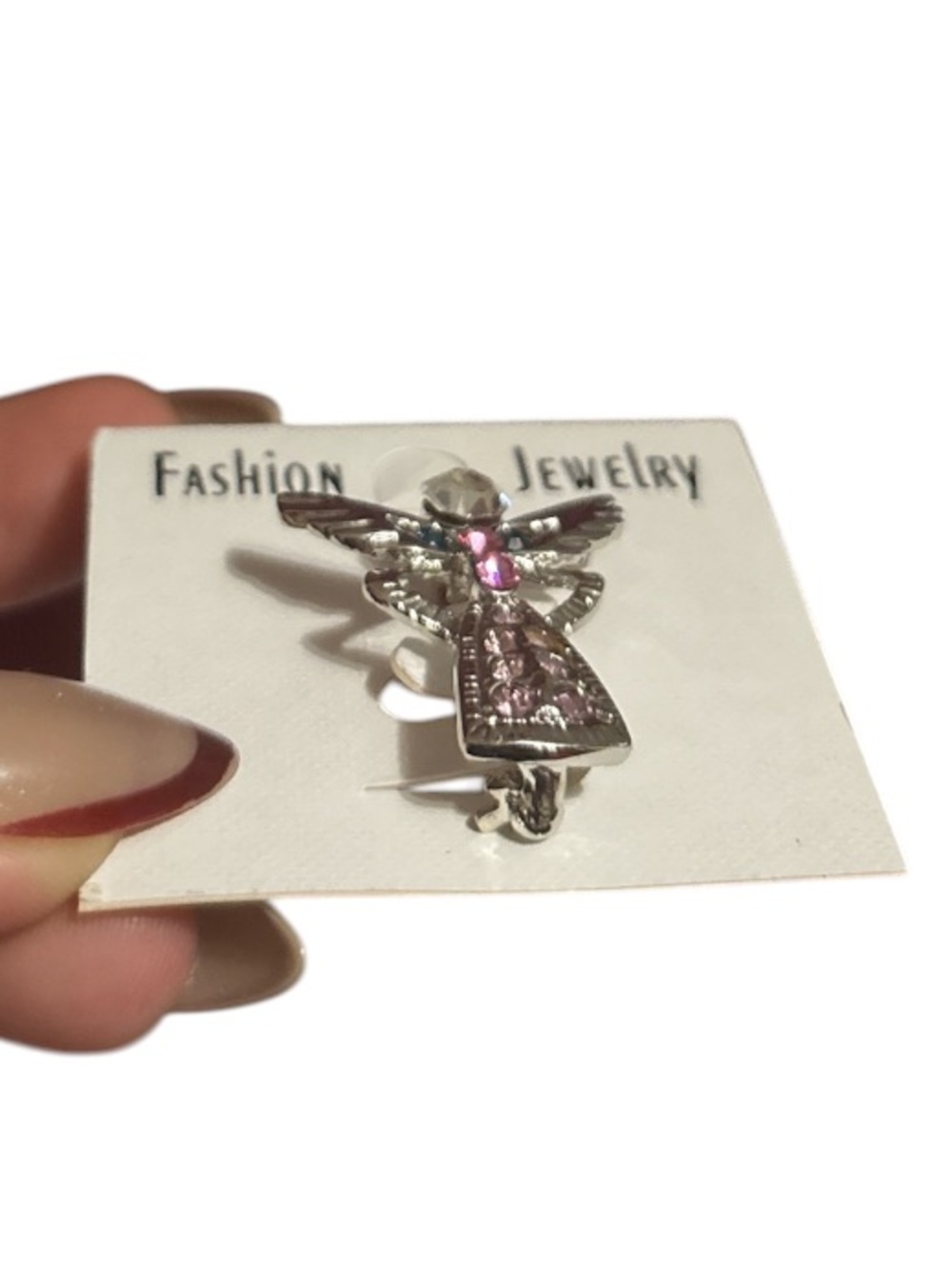 Silver Angel Brooch with Pink Crystals - Picture 4 of 4